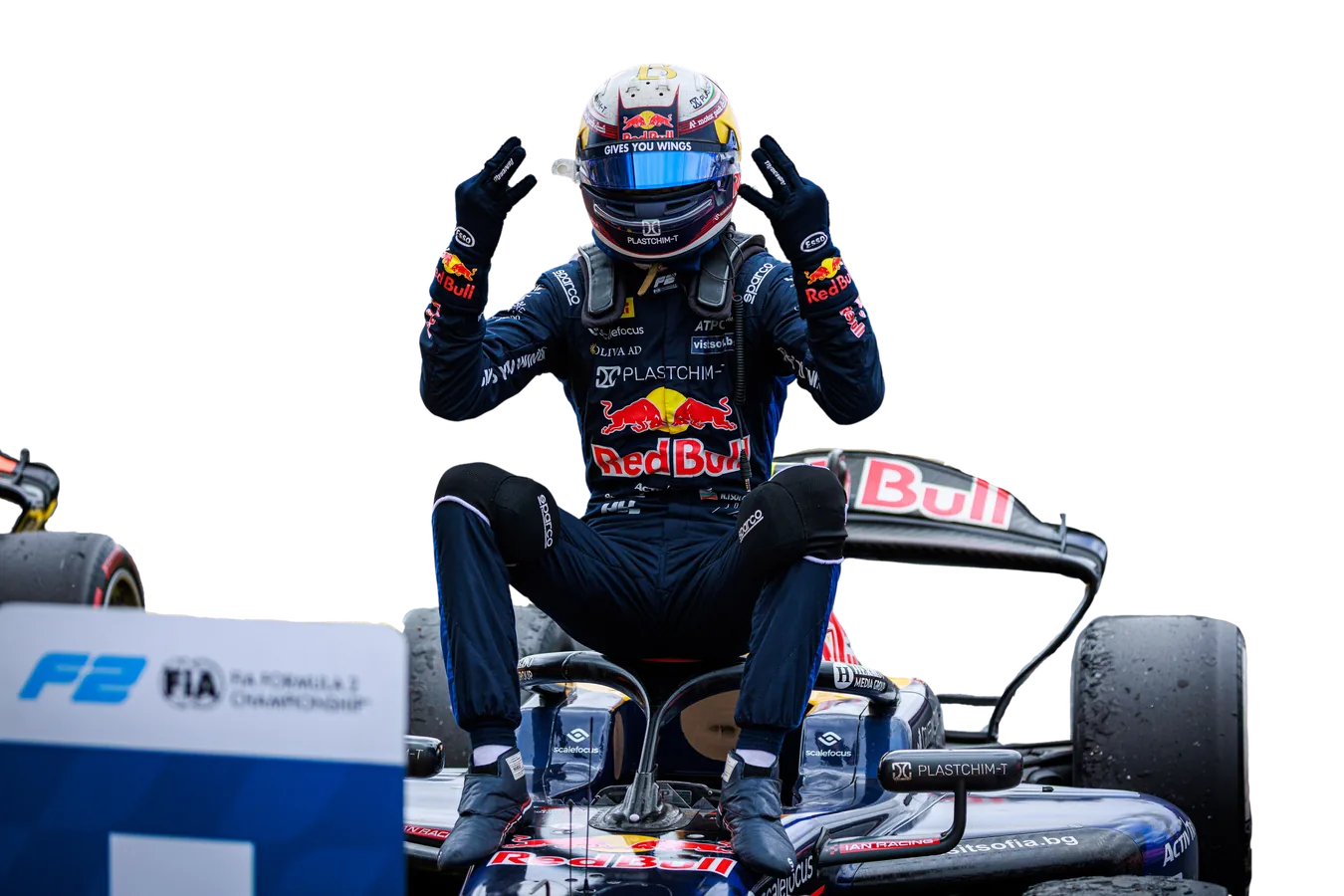 Nikola Tsolov celebrating on top of his car